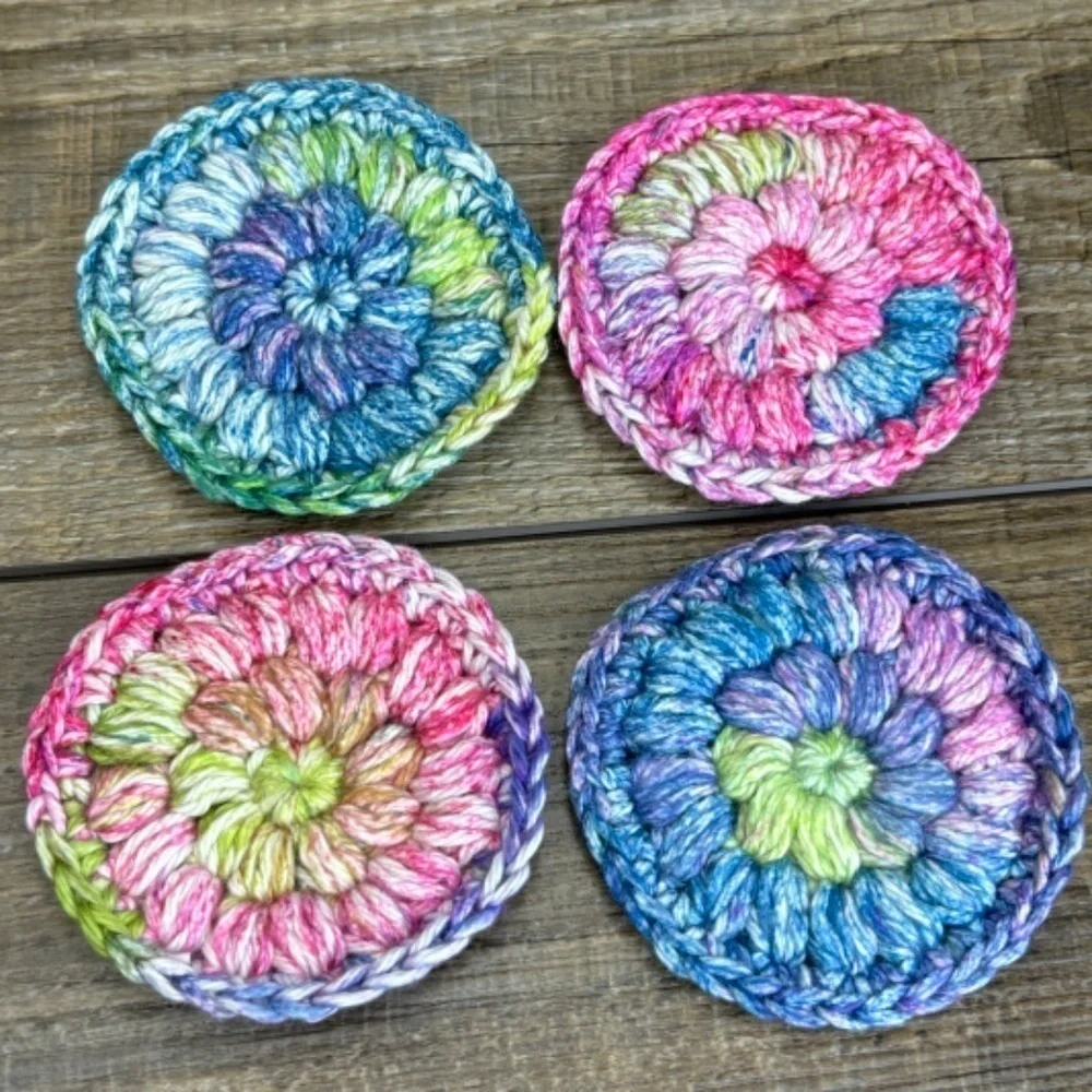 Handcrafted Crochet Face Round Scrubbies Makeup Remover‎ Set Cotton Yarn